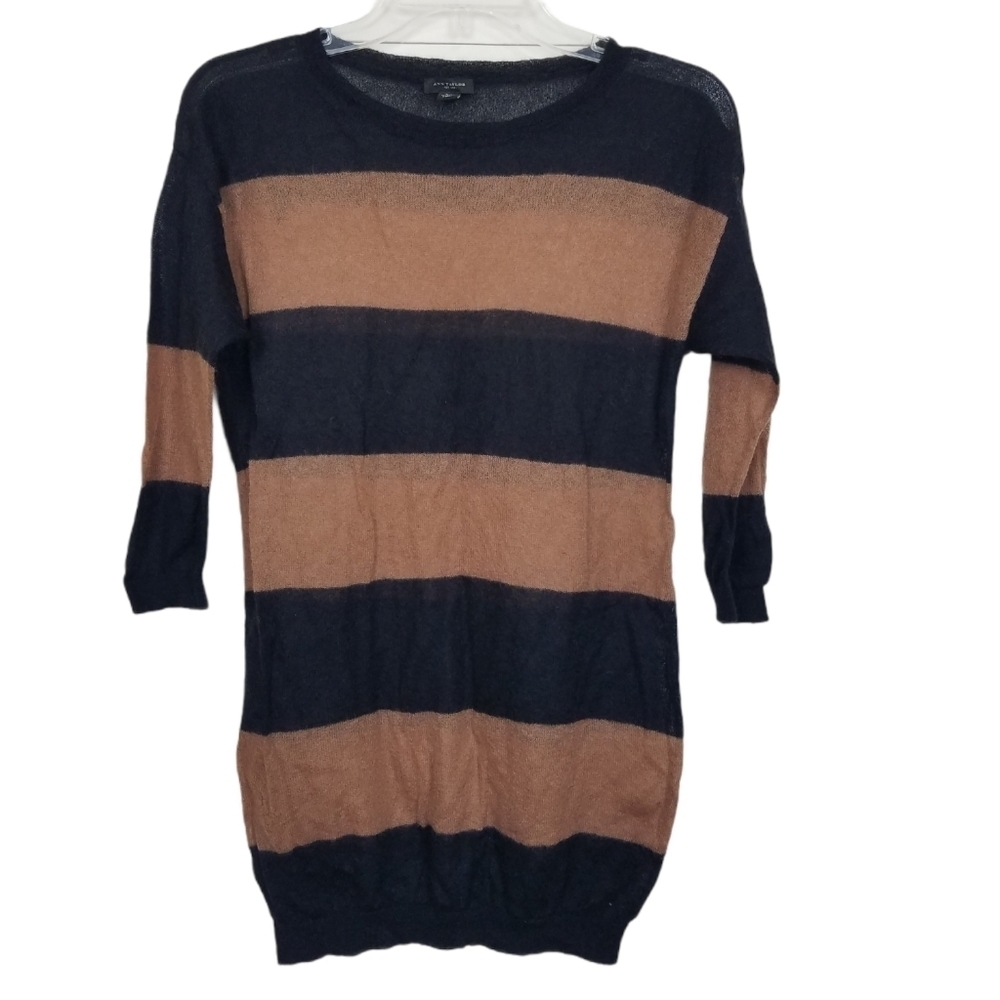 Ann Taylor Camel & Black Striped Mohair Blend Tunic Sweater XS